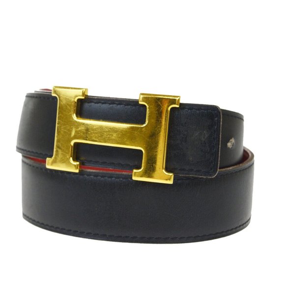 Hermes Accessories - HERMES Constance H Buckle Belt Leather Black Red #